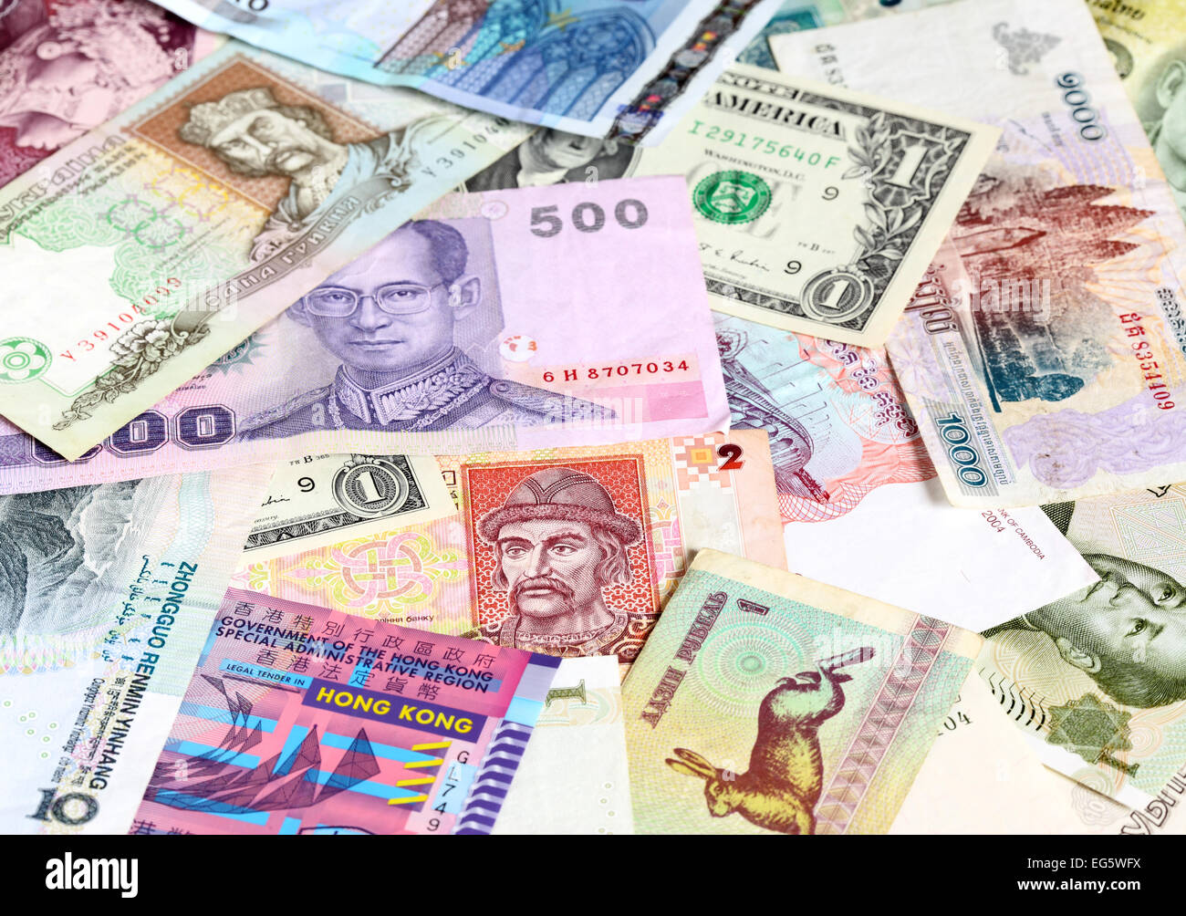 Money background - Various banknotes close-up Stock Photo
