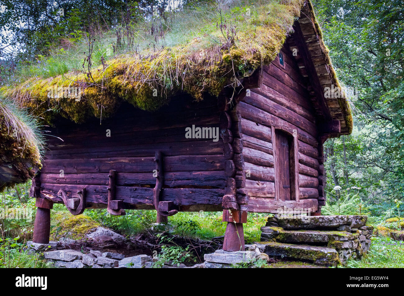 Old scandinavian wooden farm house - Norway Stock Photo