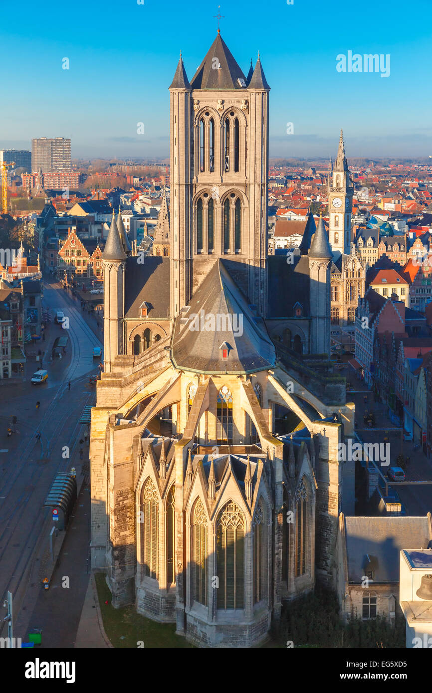 Aerial view of Ghent from Belfry, Belgium. Stock Photo