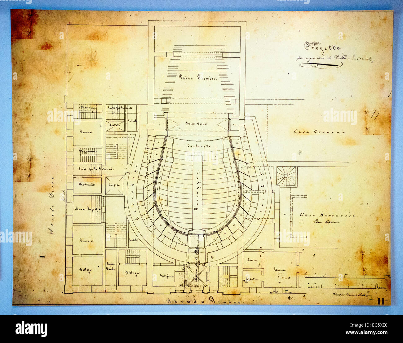 Old project map of the Manoel theatre - Valletta, Malta Stock Photo