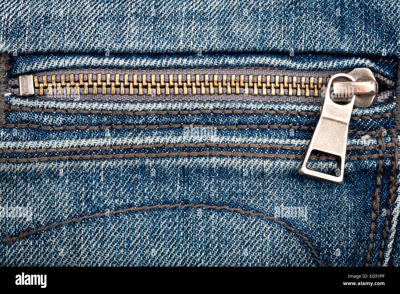 Closeup shot of jeans zipper Stock Photo
