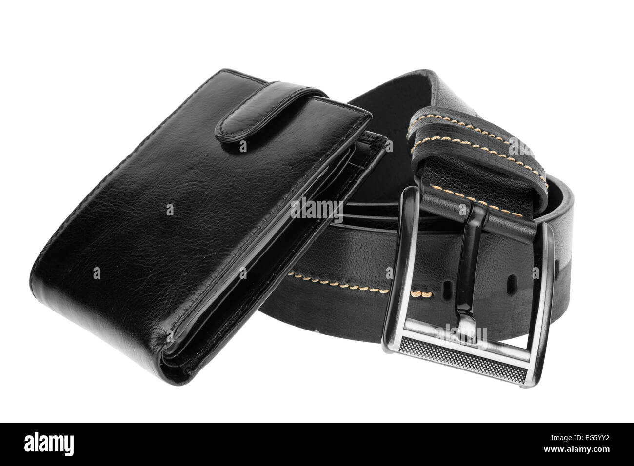 Mens wallet and  belt , isolated on white background Stock Photo