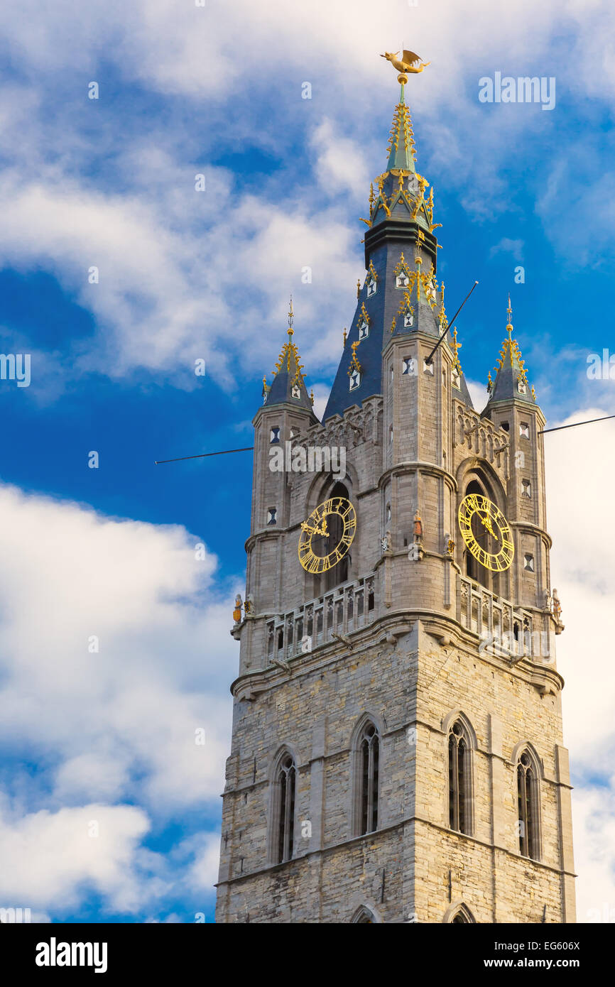 View up at the Belfry in Ghent, Belgium. Stock Photo