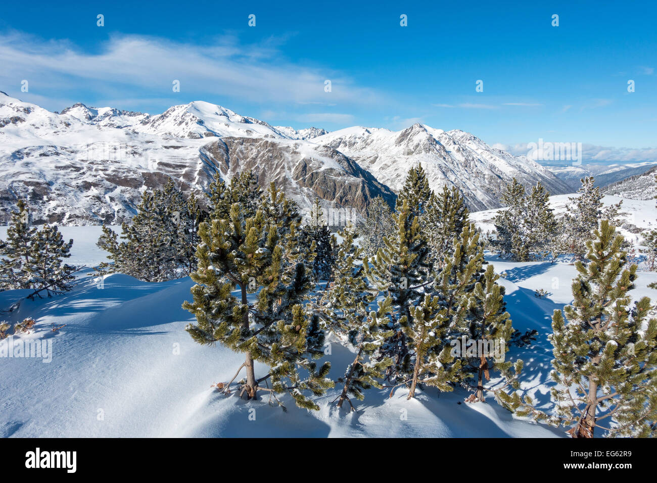 Snowy wInter and cold weather in the high Pyrenees Stock Photo