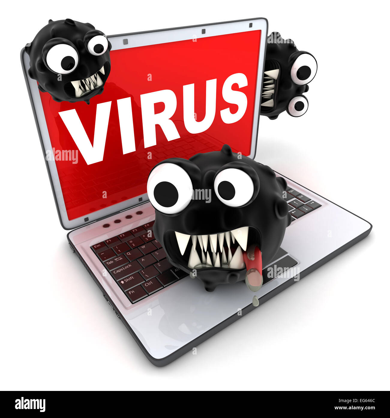 laptop and sign virus (done in 3d) Stock Photo