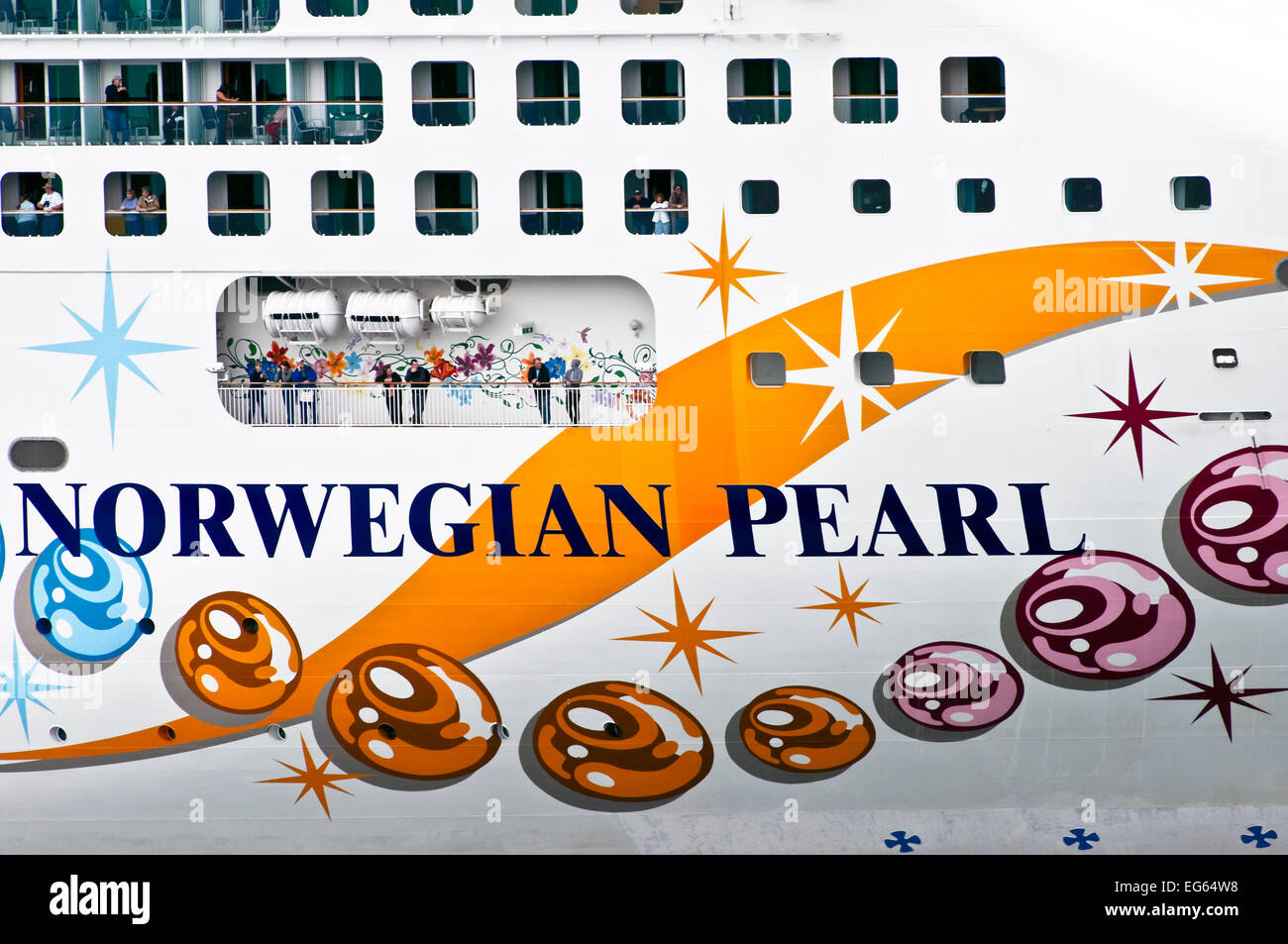 Norwegian Pearl Cruise Ship Docked in Juneau Alaska Harbor Stock Photo