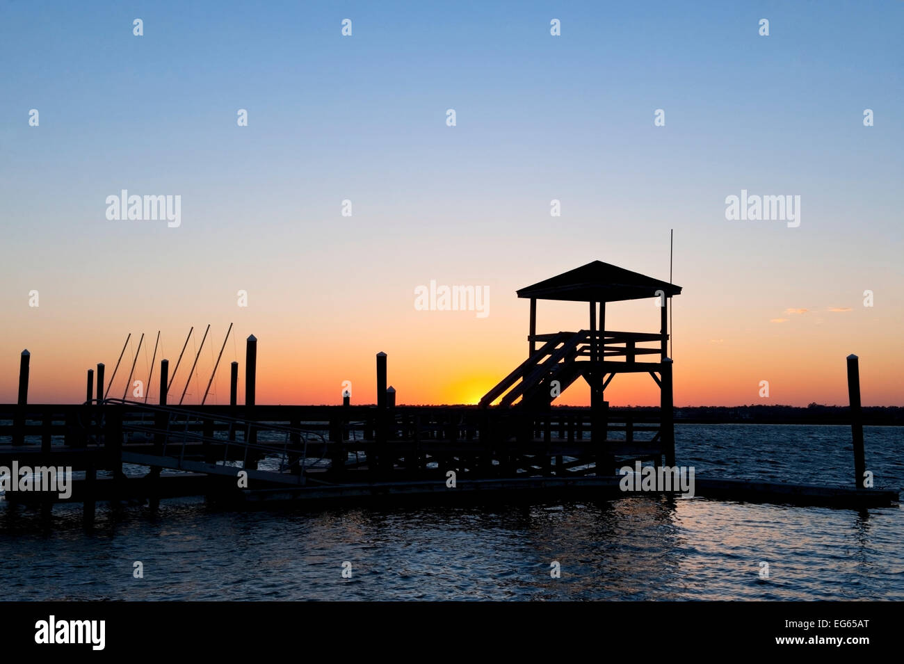 Sunset Wrightsville Beach NC Banks Channel marina Stock Photo