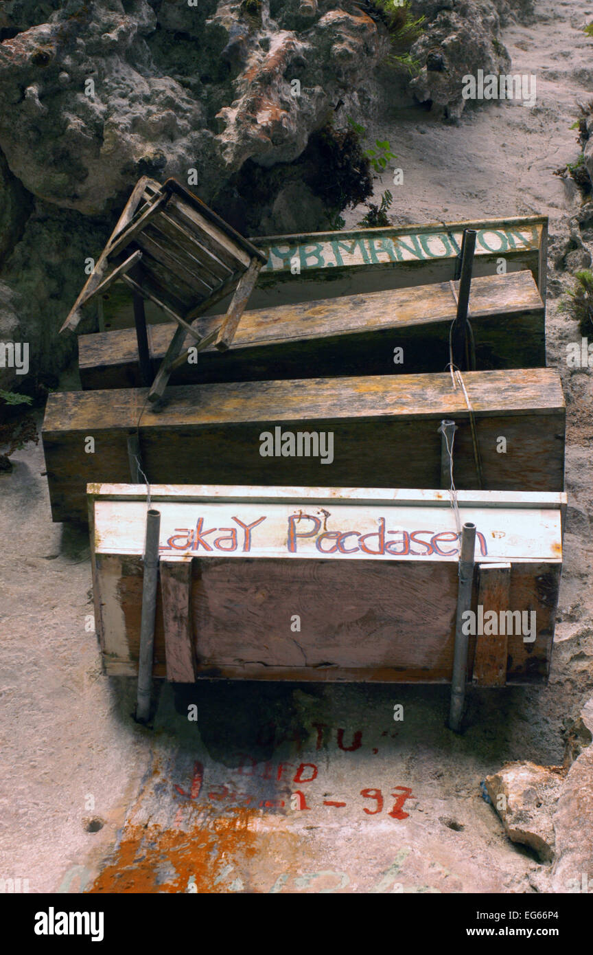 Hanging coffins. Echo Valley. Sagada. Northern Luzon. Philippines. Hanging coffins are coffins which have been placed on cliffs. Stock Photo