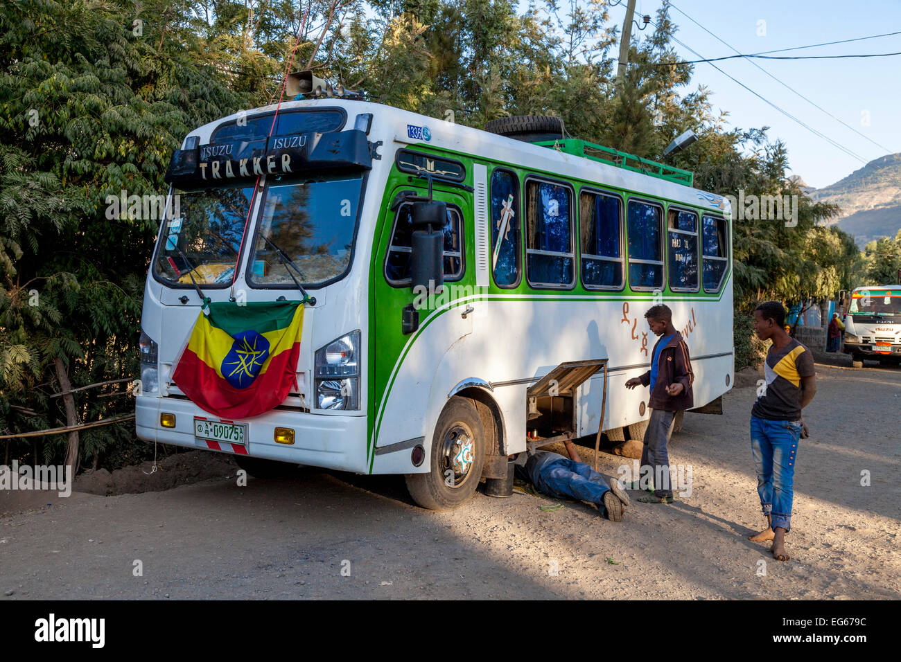 A Man Repairing A Broken Down Bus, Lalibela, Ethiopia Stock Photo Alamy