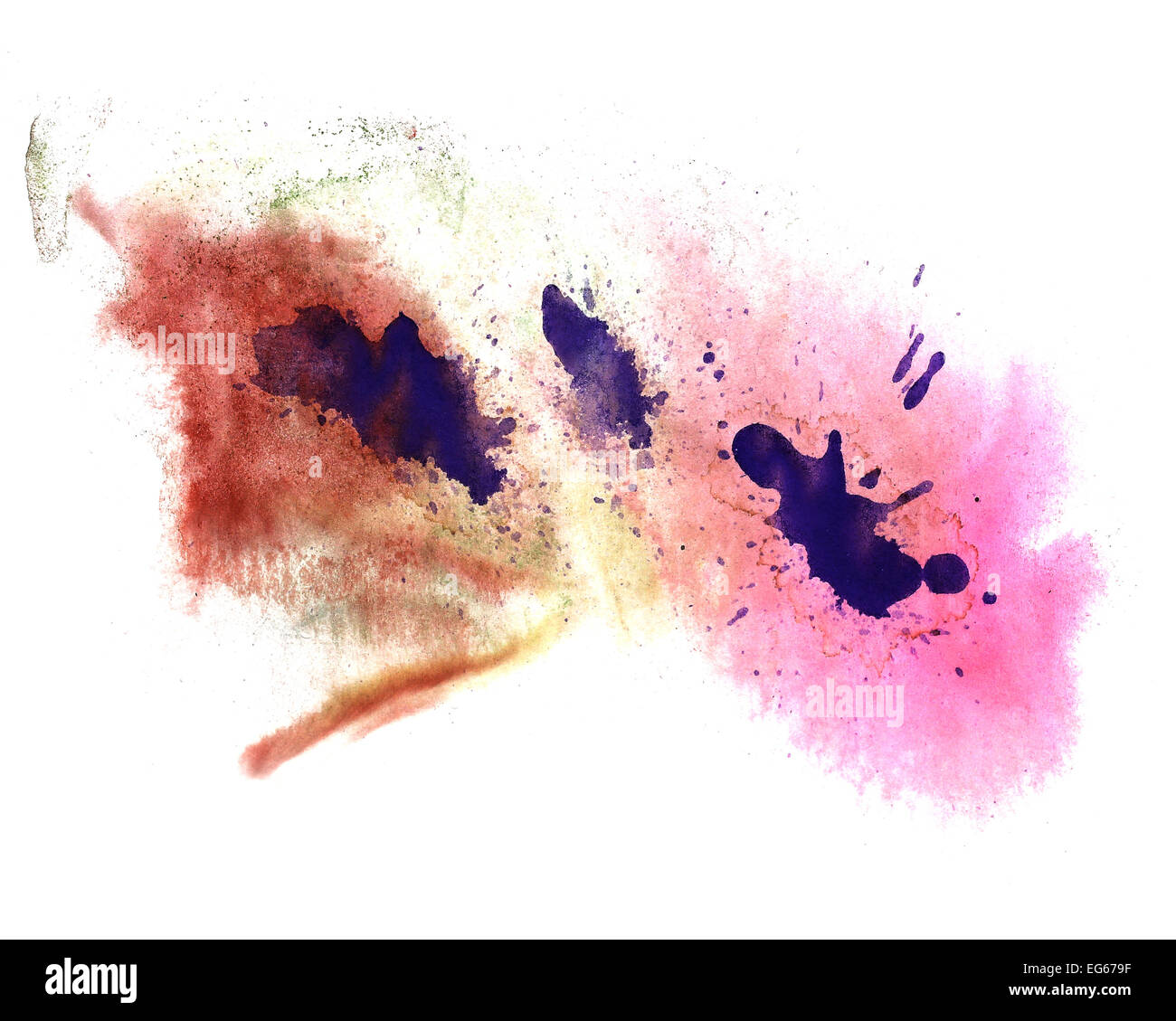 abstract drawing stroke ink brown, purple watercolor brush water Stock