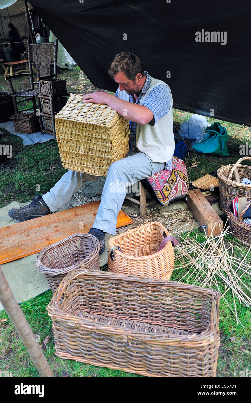 Demonstration of the craft of basket making weaving Stock Photo