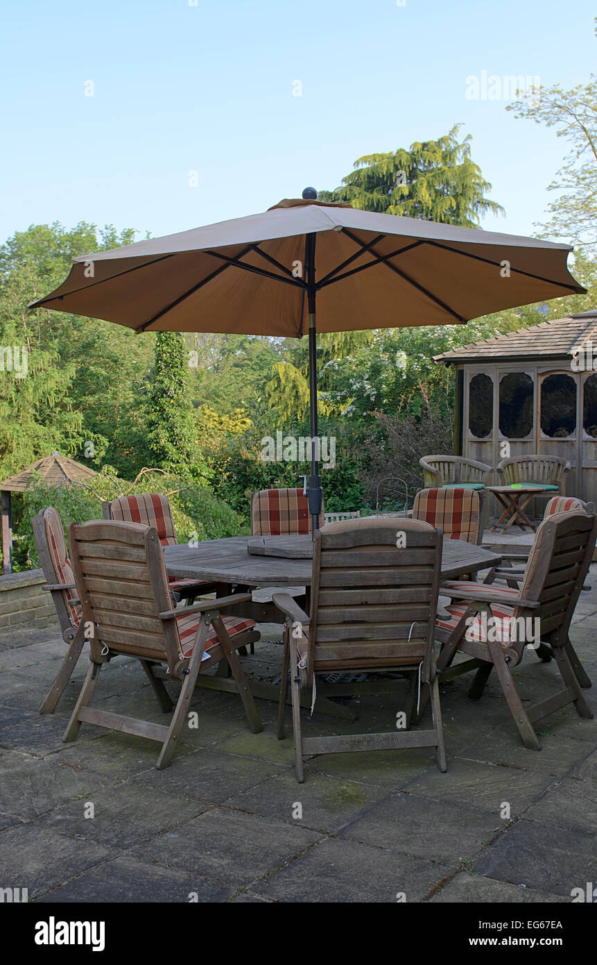 set of jarrah wood patio furniture Stock Photo Alamy