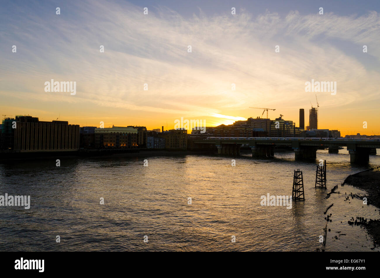 London, UK 17th February 2015: A clear evening sky over the capital will mean that overnight temperatures could drop below freezing. Stock Photo