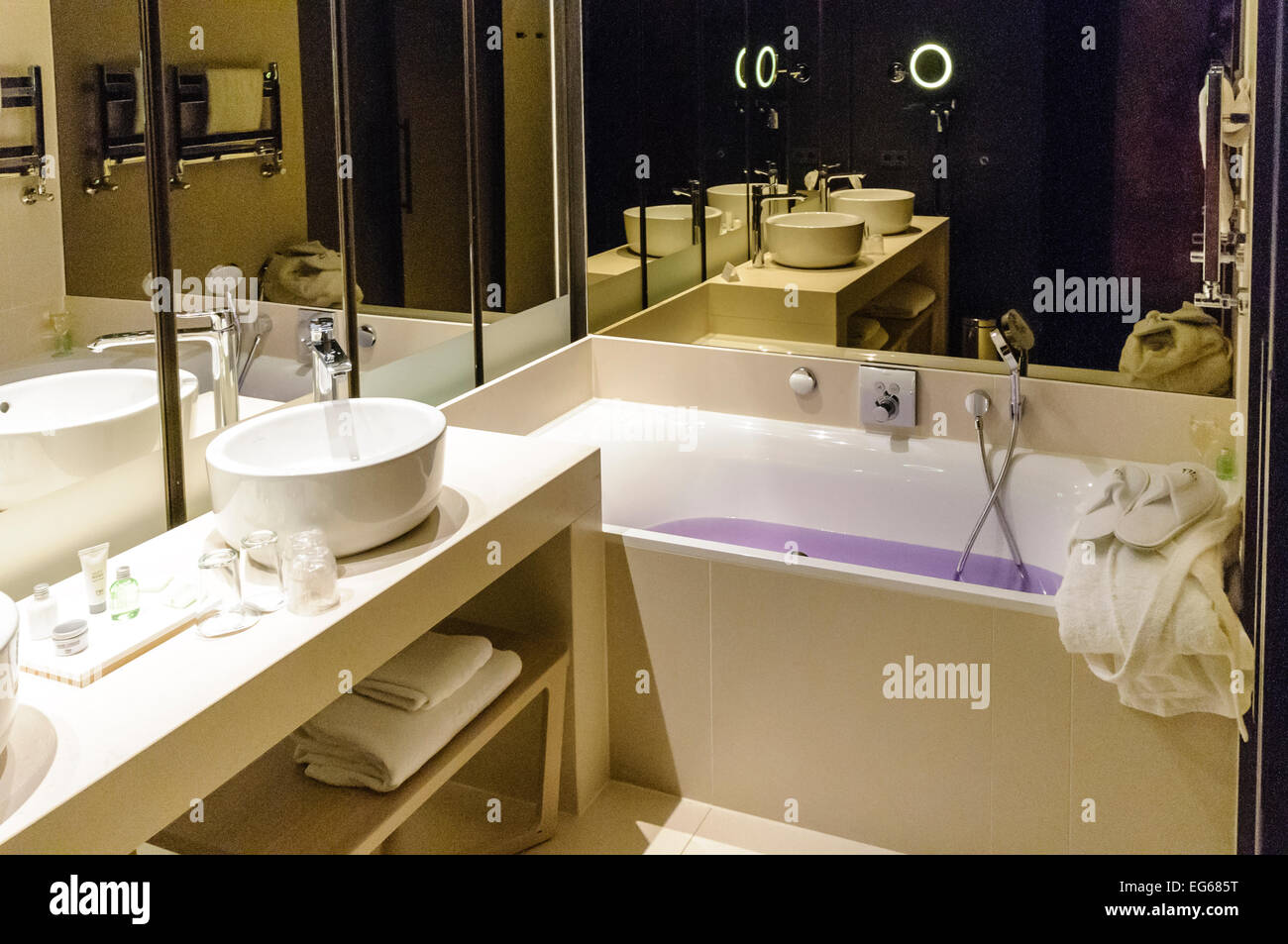 Bathroom in one of the newly renovated suites in the NH Grand Hotel Krasnapolski, Amsterdam Stock Photo
