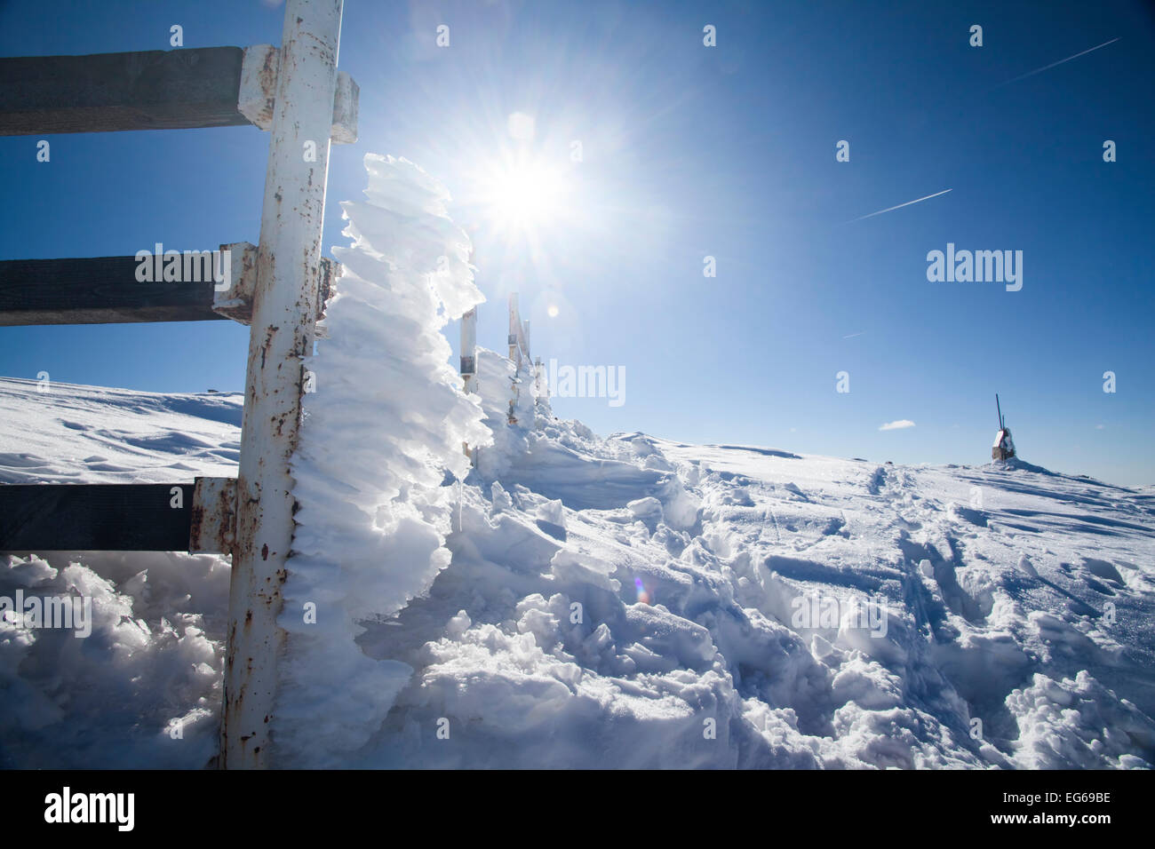 Magic winter landscape with frozen fence Stock Photo - Alamy