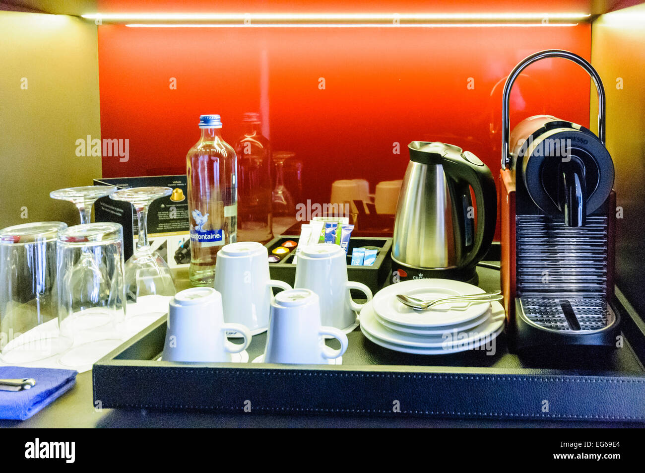 Coffee making facilities in a suite in the NH Grand Hotel Krasnapolski, Amsterdam Stock Photo