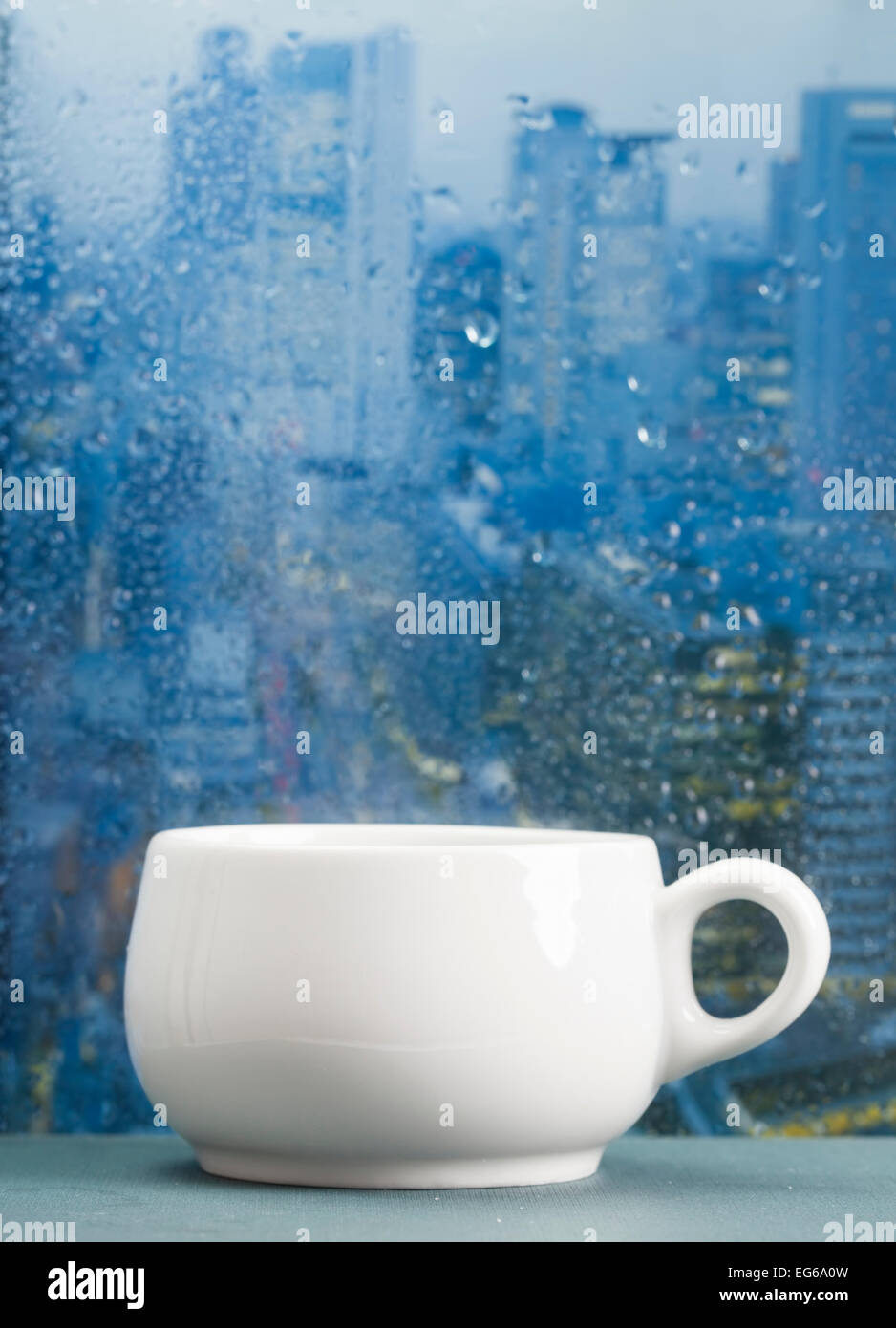Coffee Cup On A Rainy Day On Window Background Stock Photo Alamy