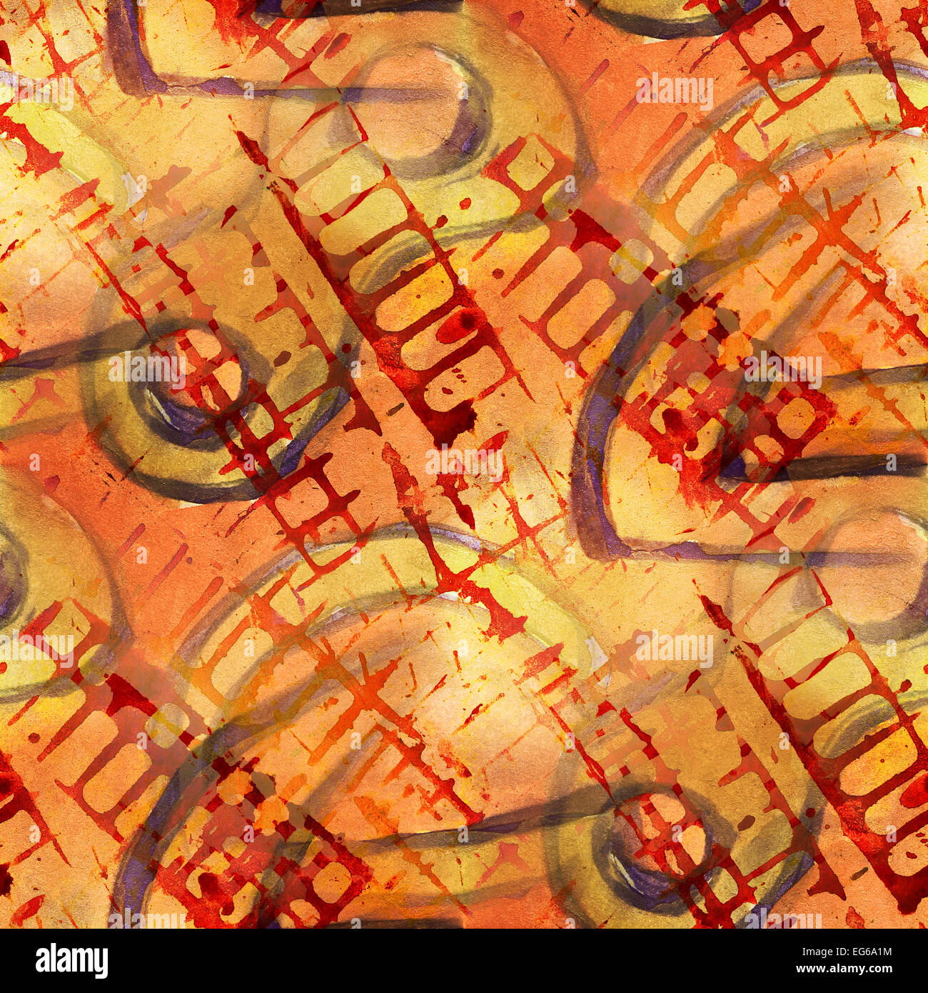 paint vintage pattern red, yellow design seamless watercolor tex Stock ...