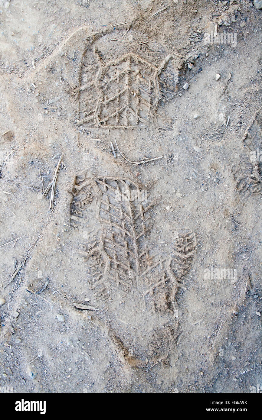 Footprint in sand off road Stock Photo