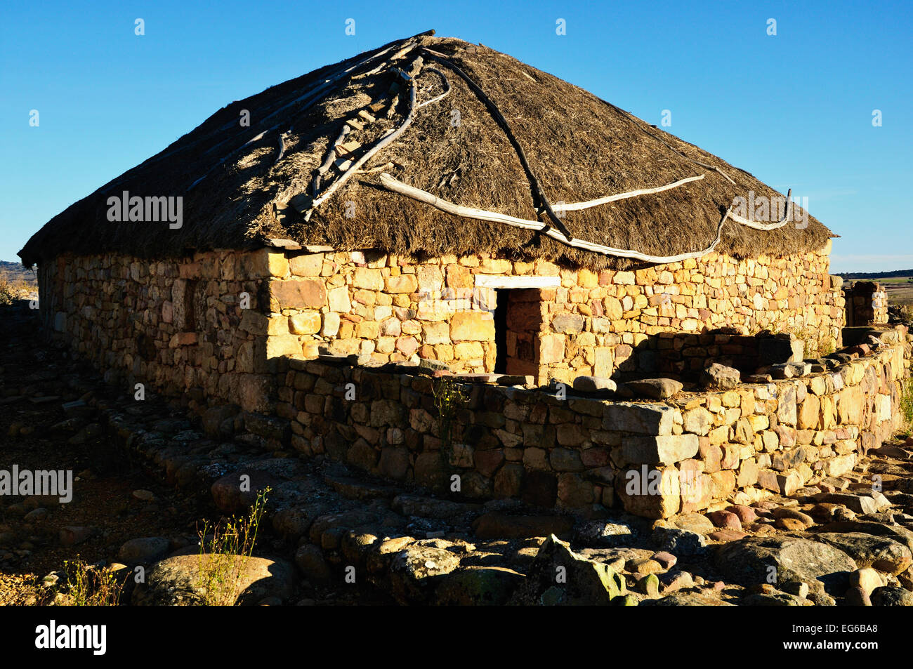 numancia archaeological site in garray, soria, spain. replica of house Stock Photo