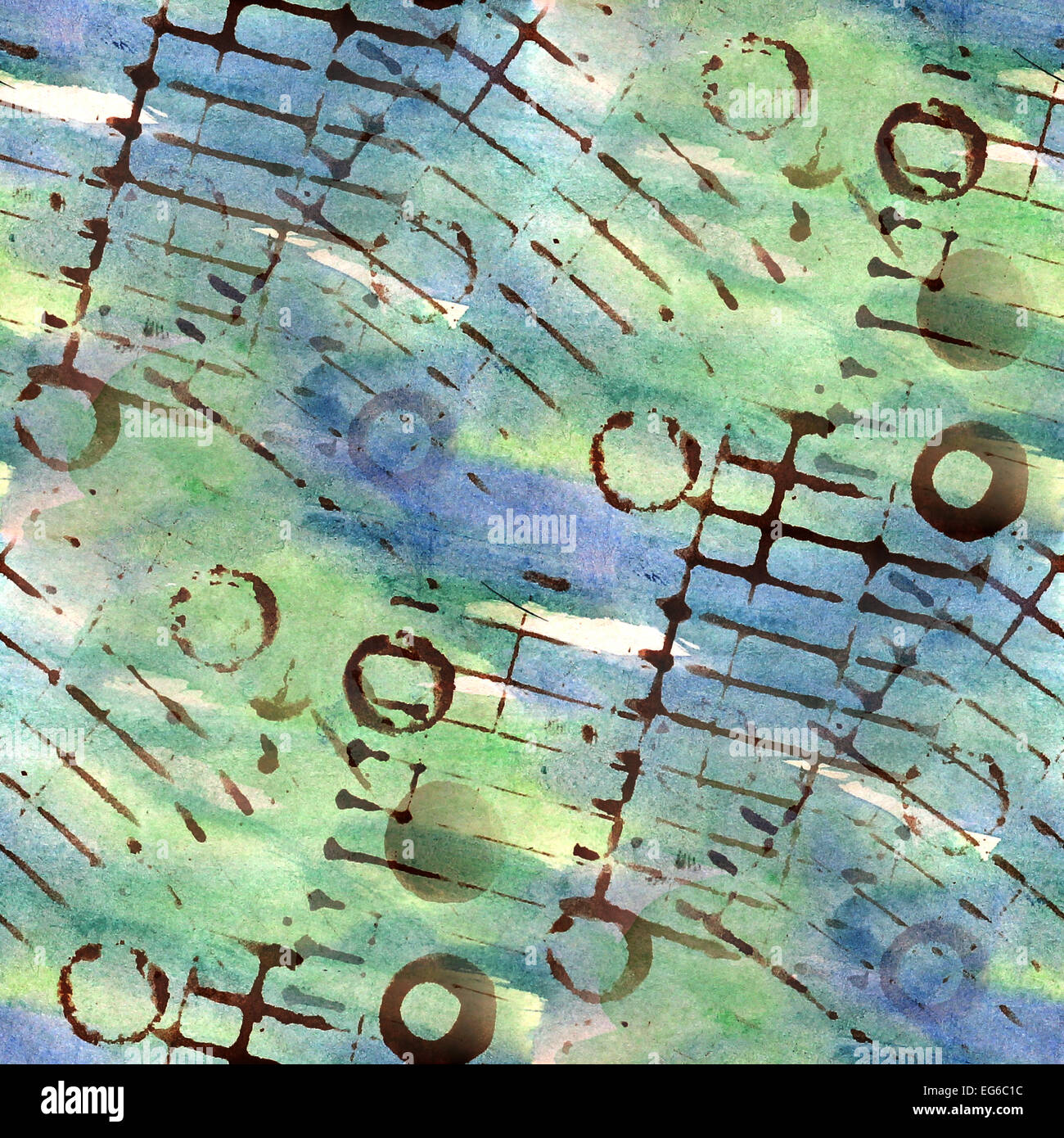 vintage pattern design blue, green seamless watercolor texture b Stock ...