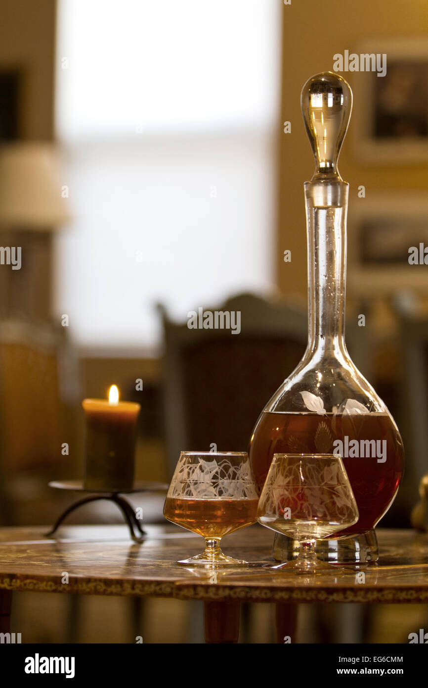 Crystal Decanter and Glasses Stock Photo Alamy