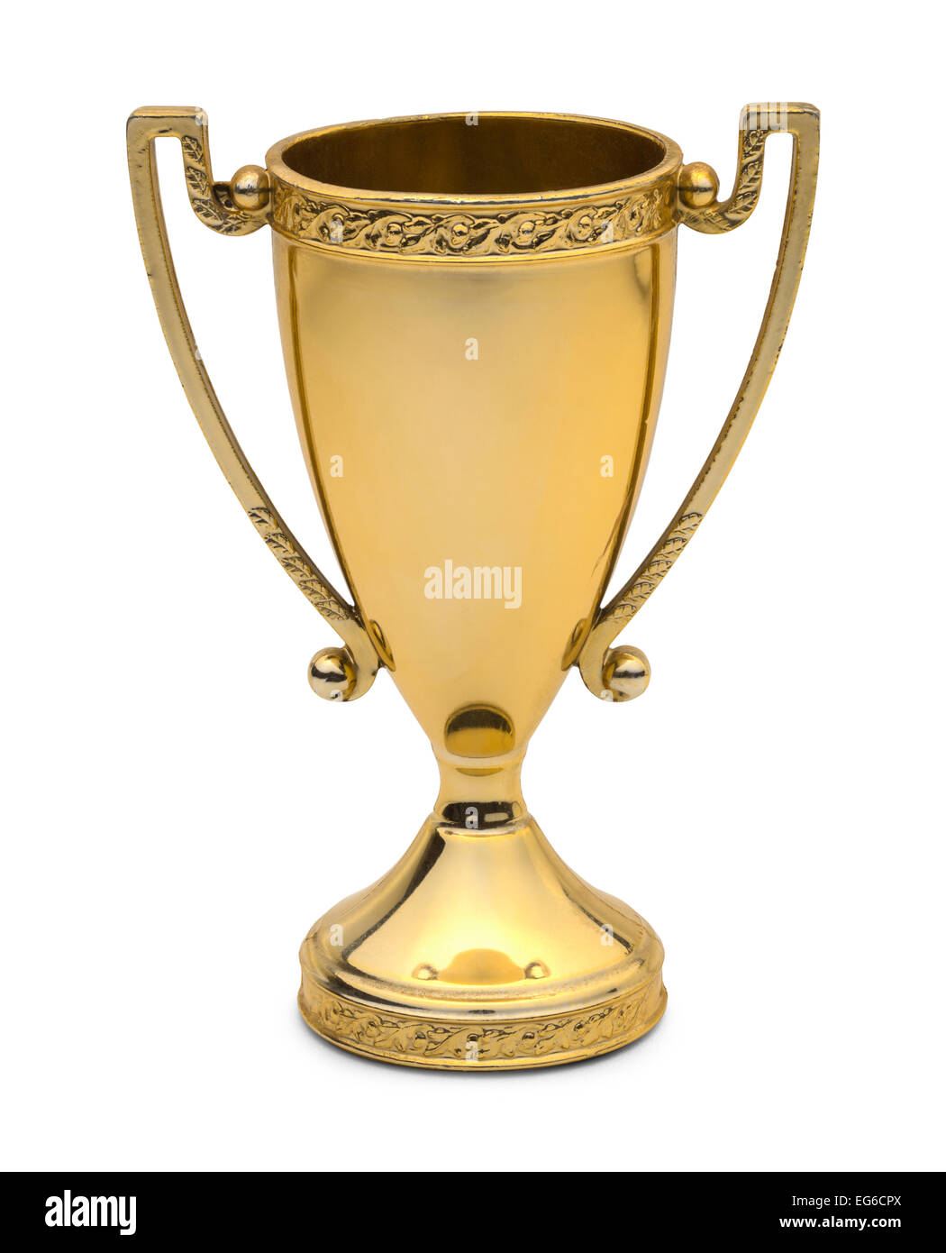 Gold Trophy with Copy Space Isolated on White Background. Stock Photo