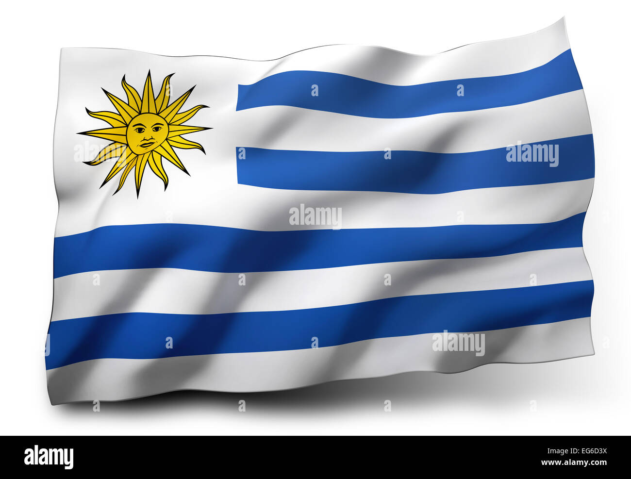 Waving flag of Uruguay isolated on white background Stock Photo
