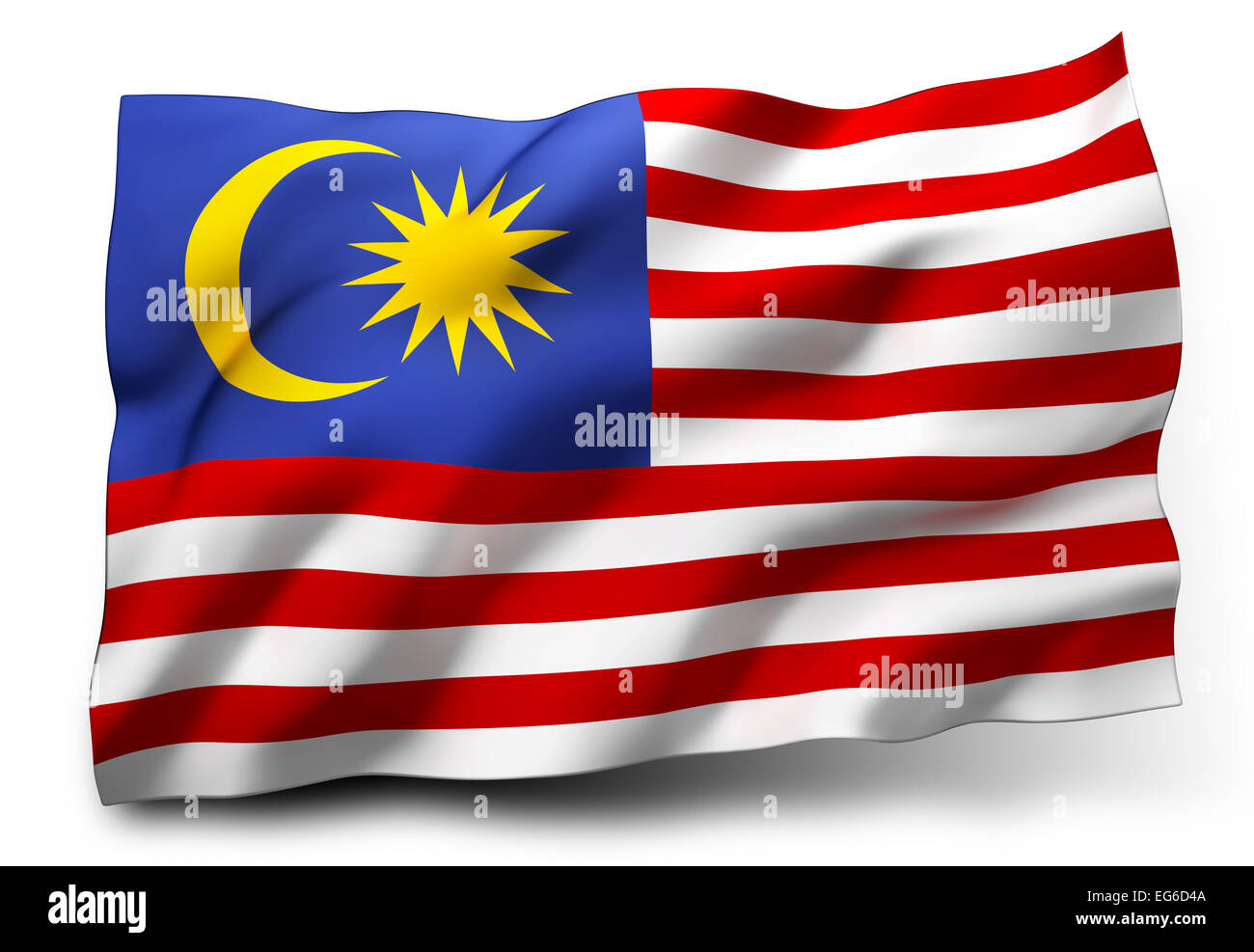 Waving flag of Malaysia isolated on white background Stock Photo