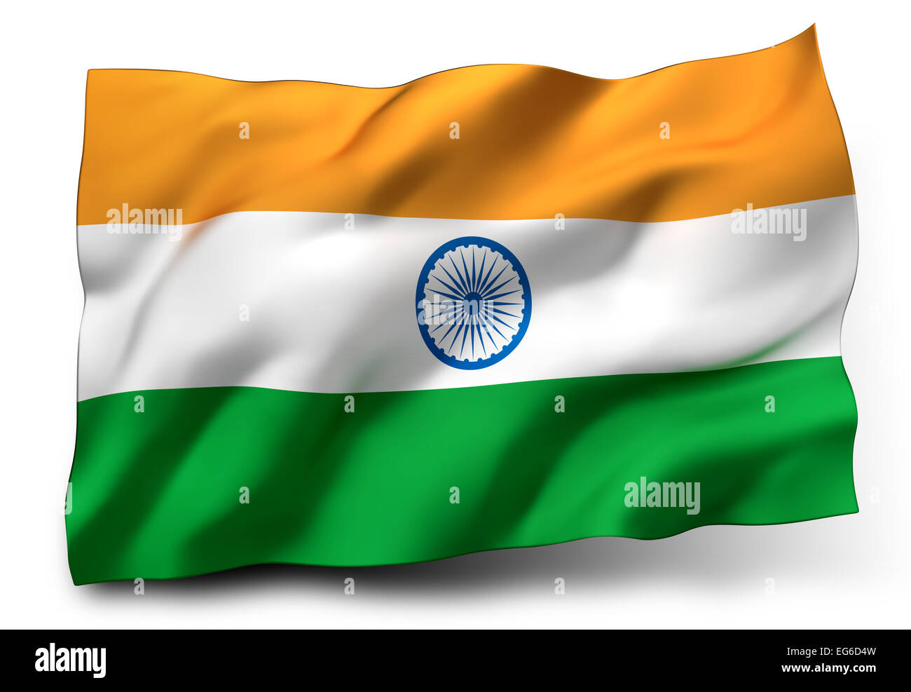 Waving flag of India isolated on white background Stock Photo