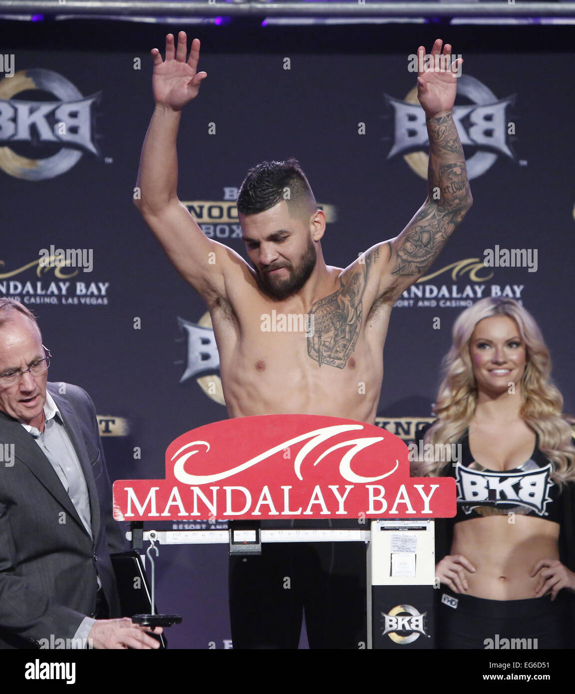 Competitors weigh in for the Big Knockout Boxing event at Mandalay Bay Resort Featuring: Bryan Vera Where: Las Vegas, Nevada, United States When: 16 Aug 2014 Stock Photo