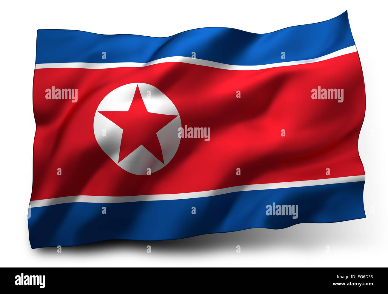 Waving flag of North Korea isolated on white background Stock Photo
