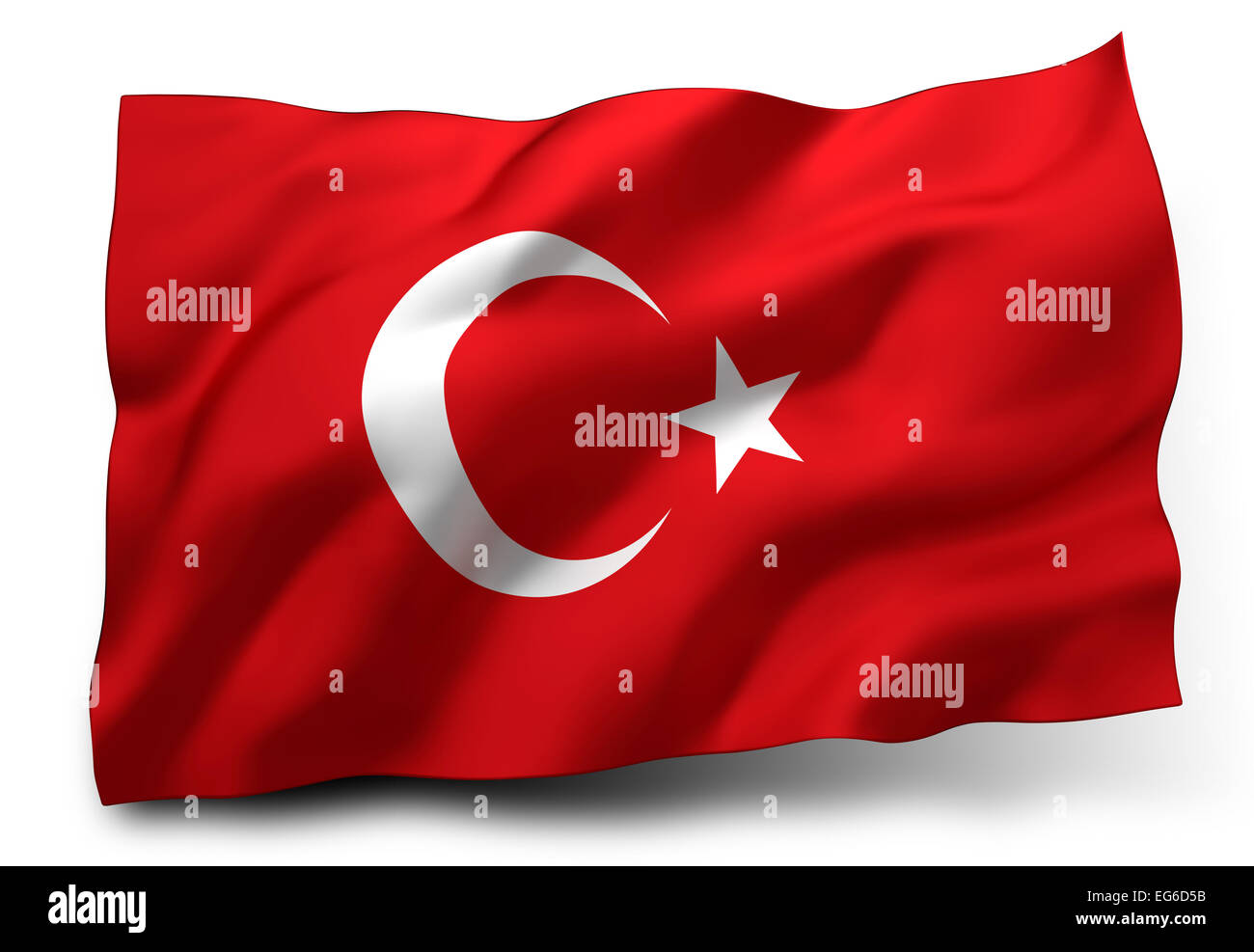 Waving flag of Turkey isolated on white background Stock Photo