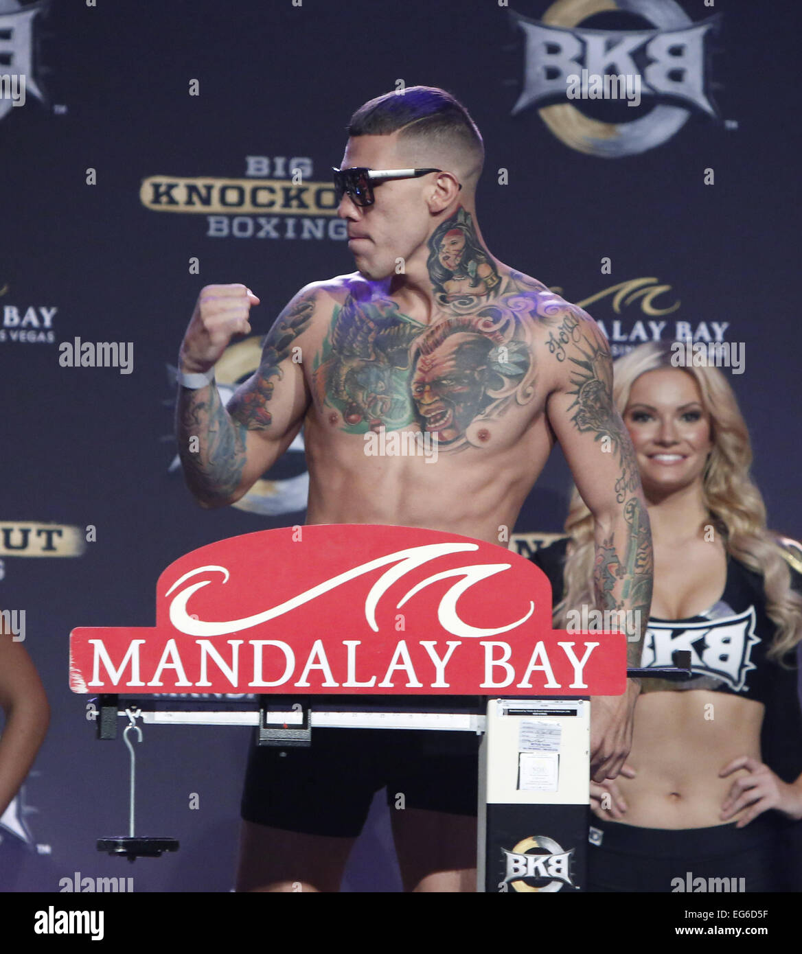 Competitors weigh in for the Big Knockout Boxing event at Mandalay Bay Resort Featuring: Gabriel Rosado Where: Las Vegas, Nevada, United States When: 16 Aug 2014 Stock Photo