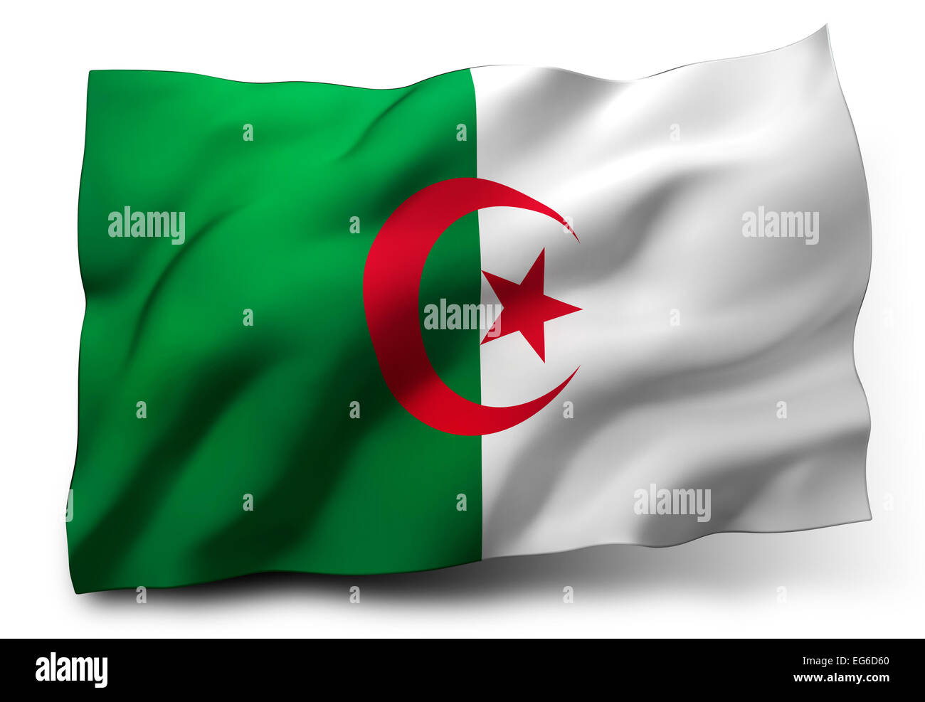Waving flag of Algeria isolated on white background Stock Photo