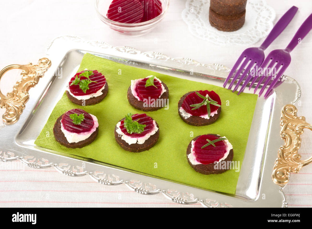 Pumpernickel bread with beetroot and cream cheese Stock Photo Alamy