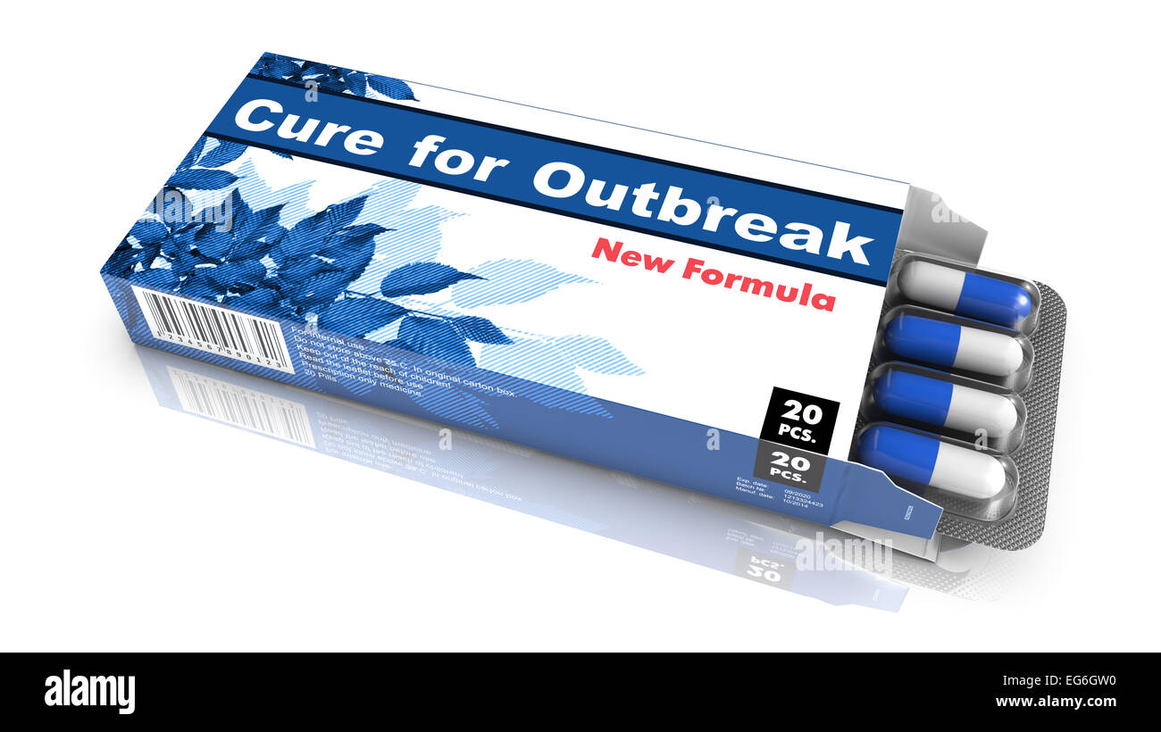 Cure for Outbreak   -Blue Open Blister Pack of Pills Isolated on White. Stock Photo