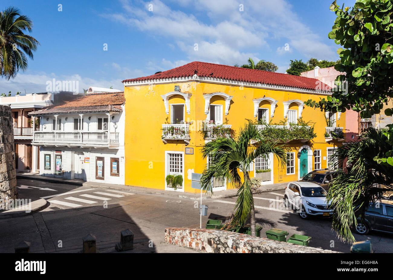 Spanish colonial houses, Playa de la Artilleria, Cartagena de Indias, Colombia. Stock Photo