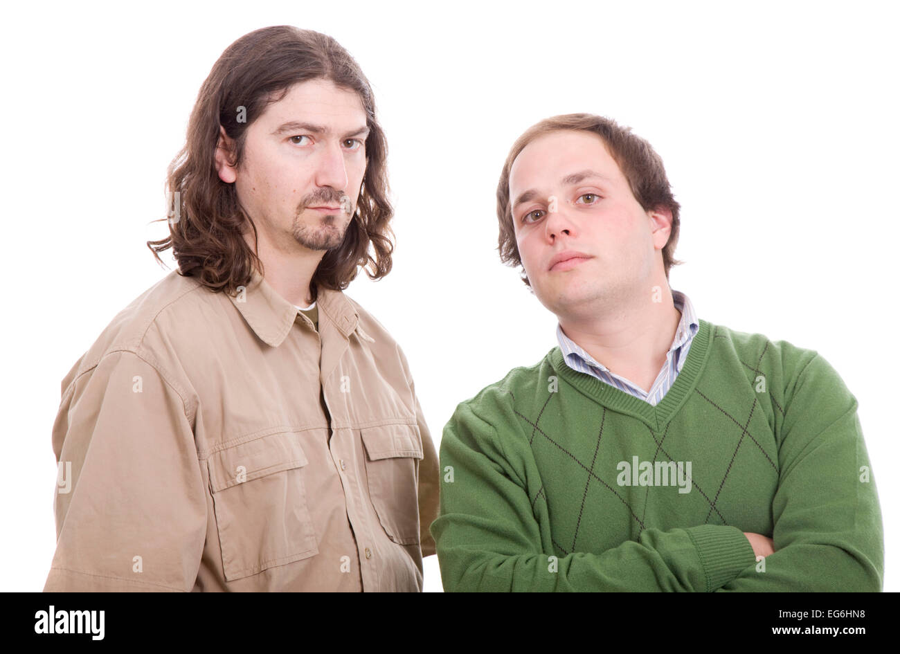 Two casual men posing, isolated over white background Stock Photo - Alamy