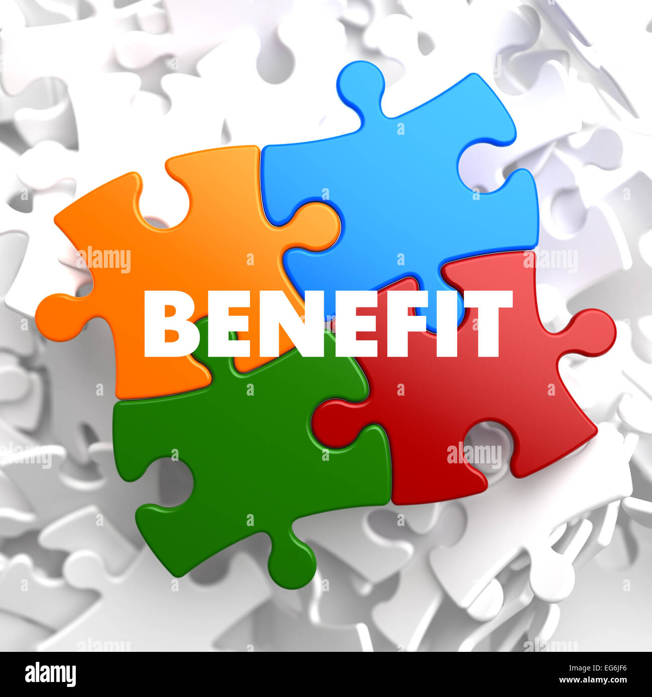 Benefit on Multicolor Puzzle on White Background. Stock Photo