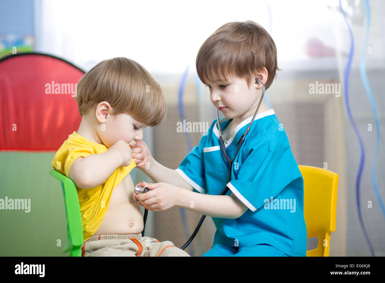 children boys play doctor Stock Photo