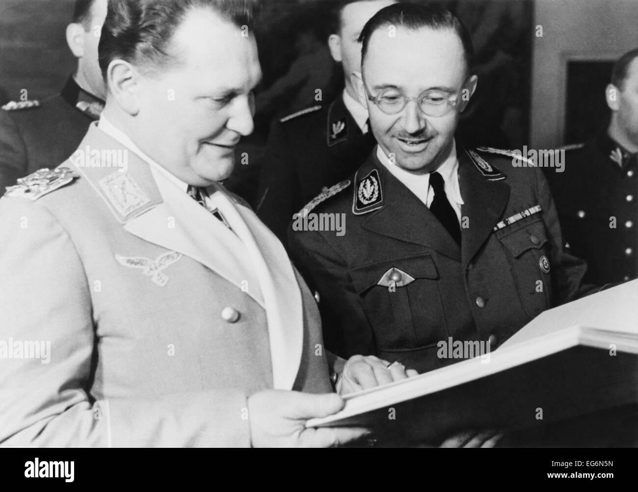 Hermann Goering and Heinrich Himmler, smiling during birthday celebrations for Goring. Jan. 12, 1941. (BSLOC_2014_10_173) Stock Photo