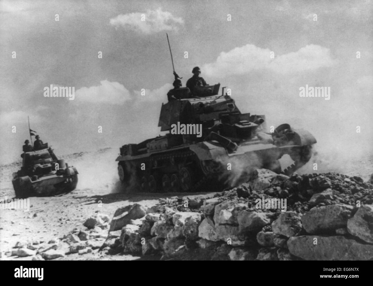 British soldiers patrolling in tanks at Tobruk, Libya, during World War ...