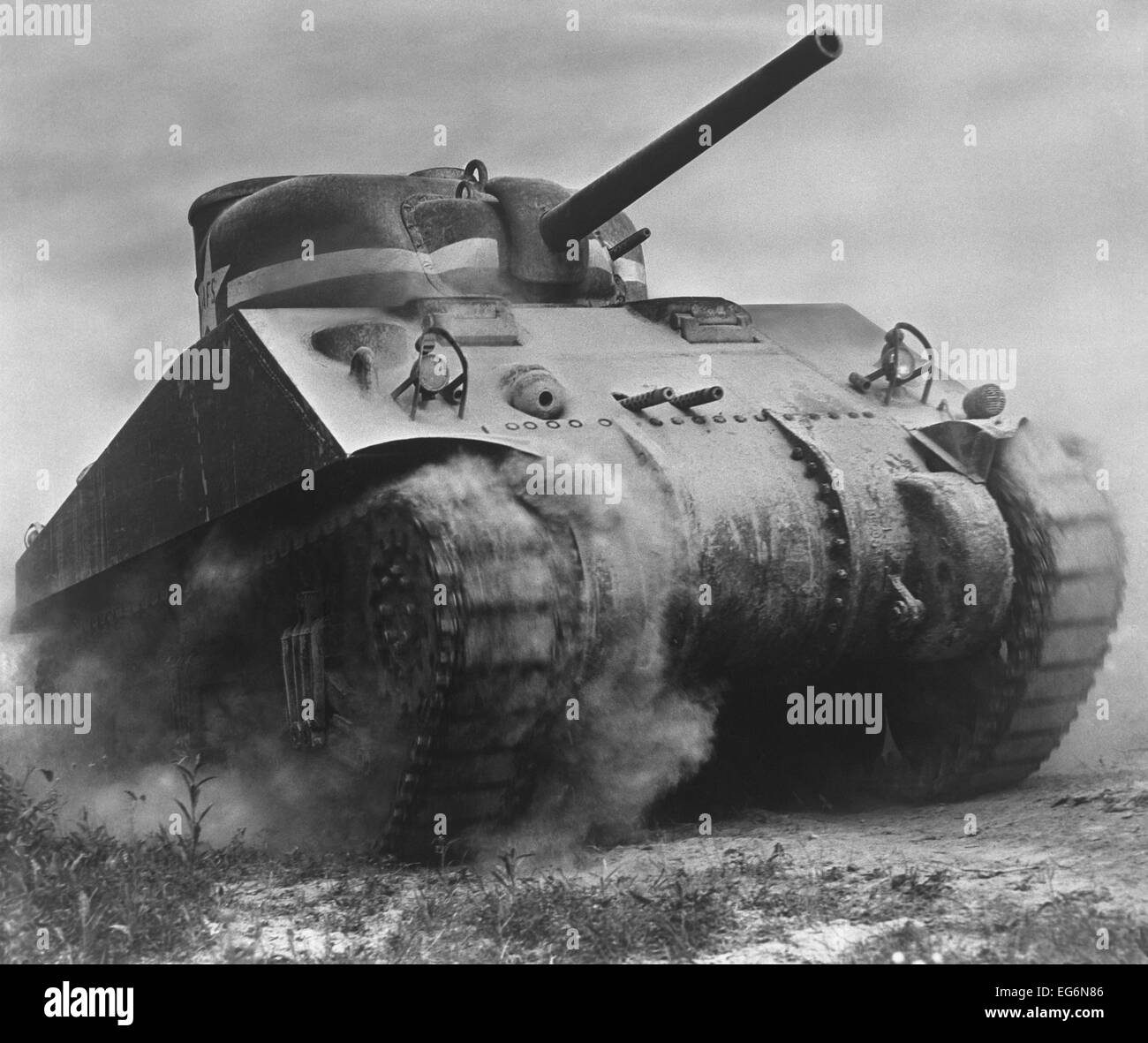 The Sherman tank was the primary battle tank of the U. S. and Western Allies from 1942-45. Nearly 50,000 were produced during Stock Photo
