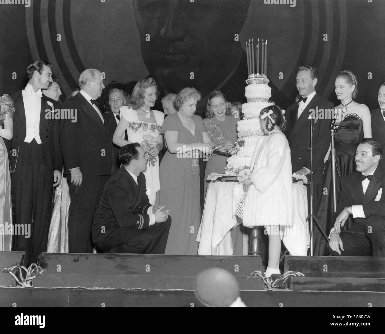 Bess and Margaret Truman at the Roosevelt Birthday Ball with Hollywood celebrities. First Lady Bess Truman and her daughter Stock Photo