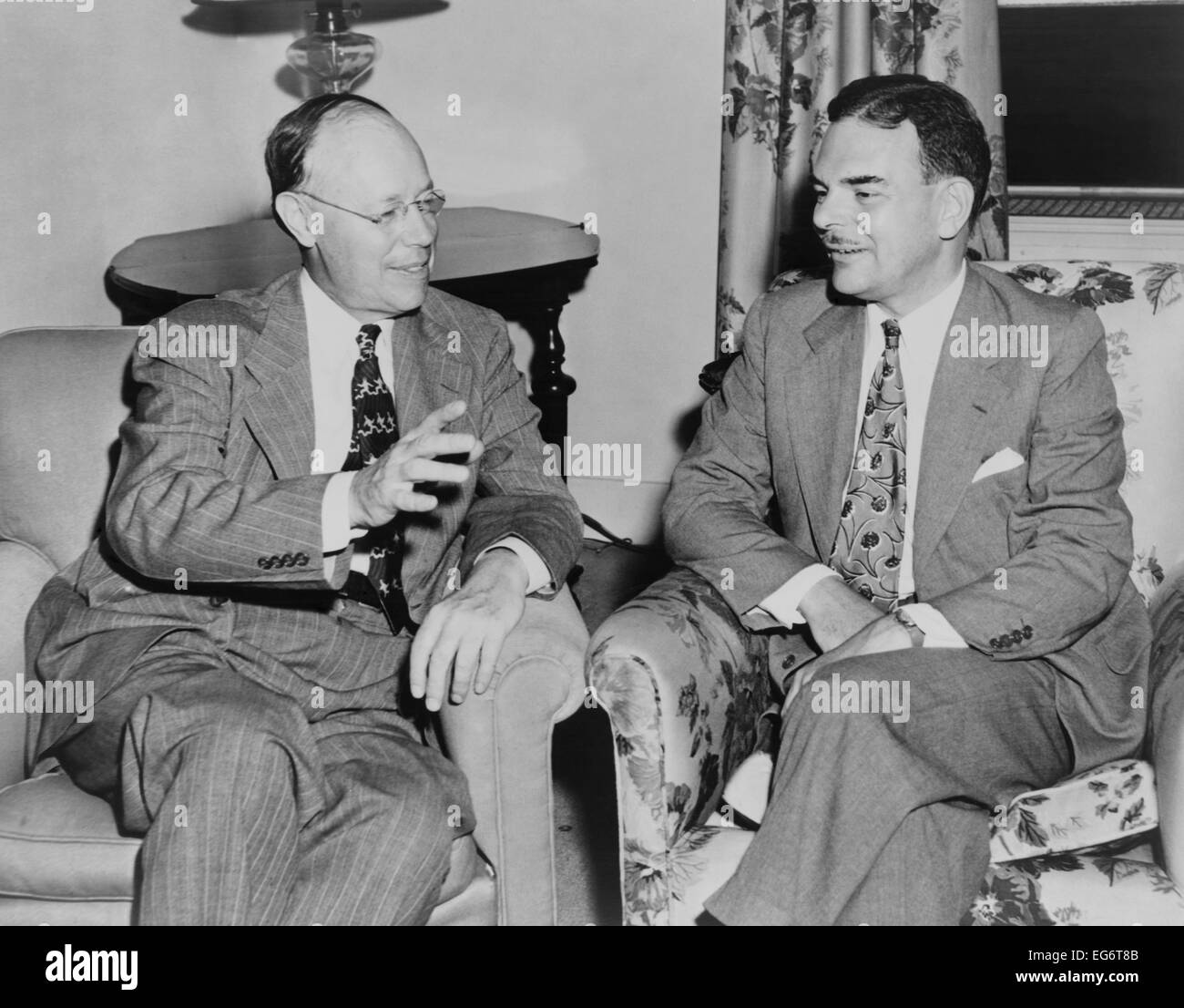 New York Governor Thomas Dewey and Senator Robert Taft at the Hotel Roosevelt in New York. June 1948. They were rivals for the Stock Photo