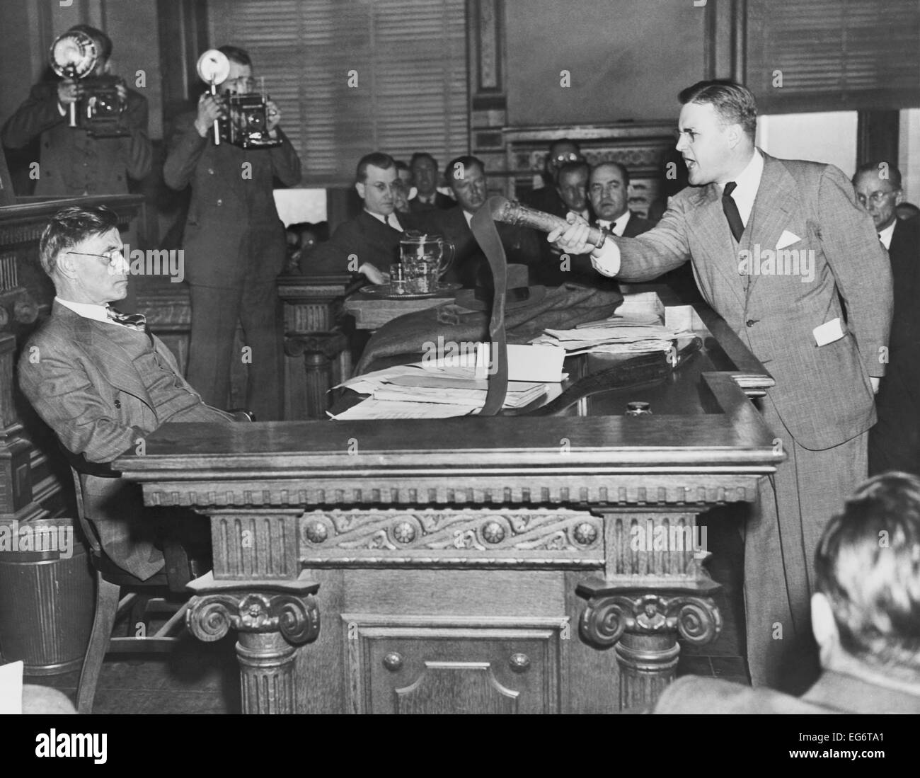 Gov. Eugene Talmadge (left) at a clemency hearing for six East Point Ku Klux Klansmen. Dec. 1, 1941. Prosecutor Daniel Duke Stock Photo