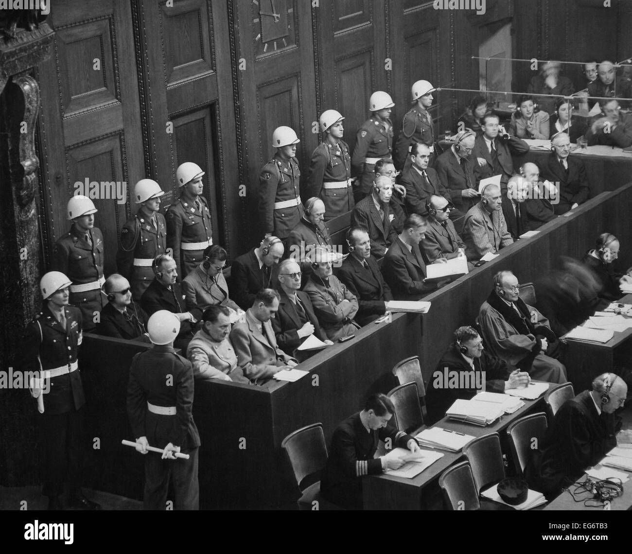 Former Nazi Germany's military and political leaders on trial at Nuremberg. They were prosecuted for waging aggressive war and Stock Photo