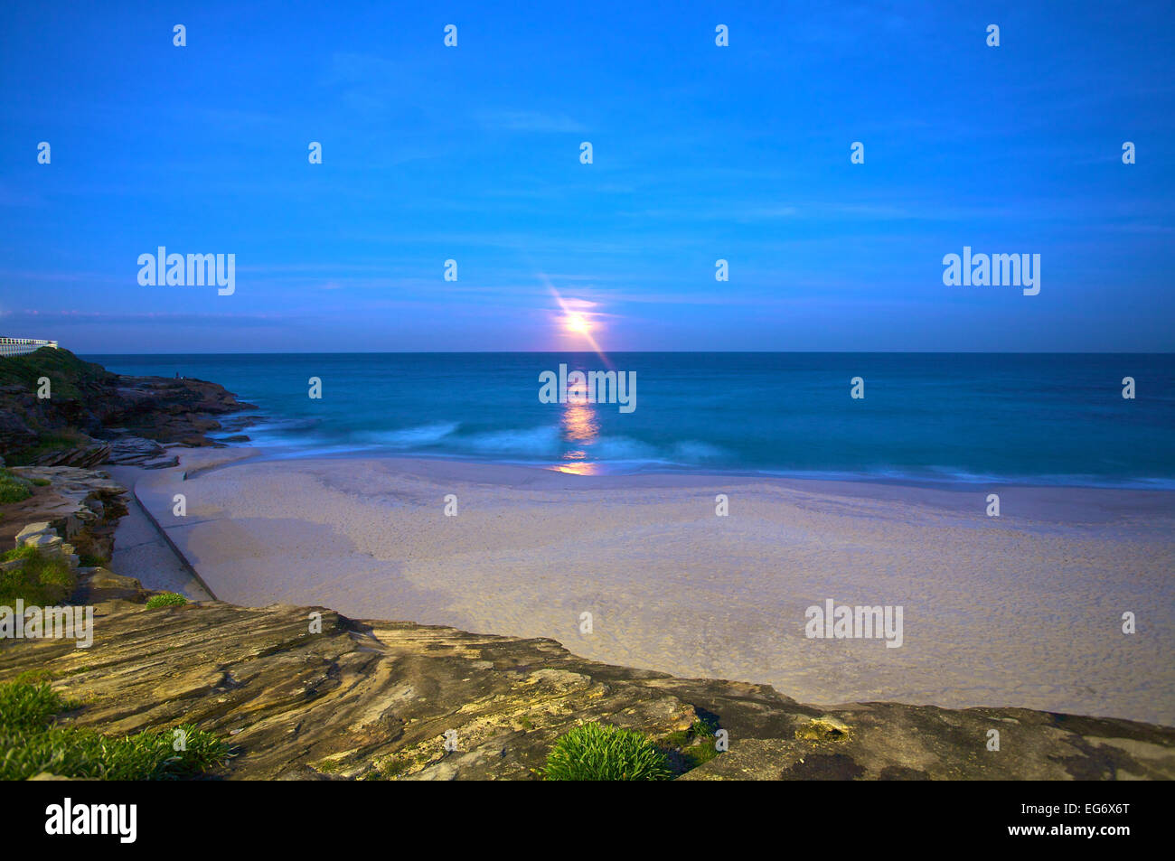 Moonrise over Bronte Beach, Sydney, Australia. Stock Photo