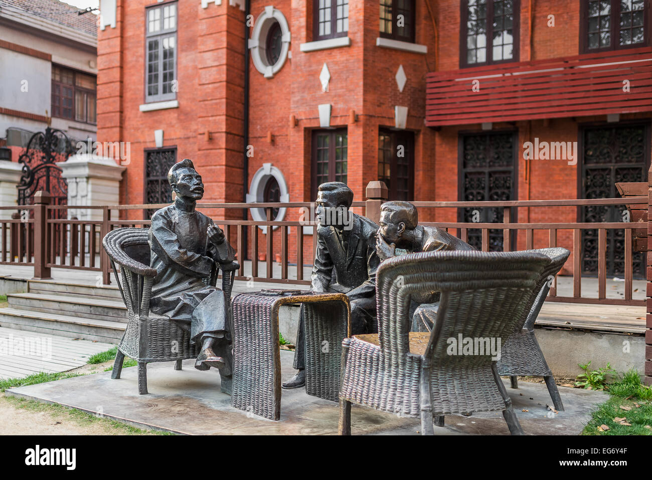 Shanghai, China - April 7, 2013: statue of Lu Xun pedestrian way of duolun road at the city of Shanghai in China on april 7th, 2013 Stock Photo